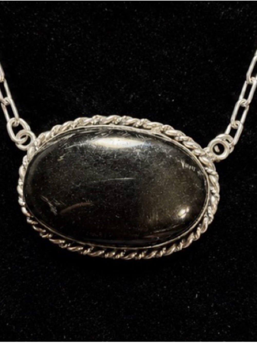 NEW Black Obsidian Necklace 18” Silver Plated Statement Pendant
